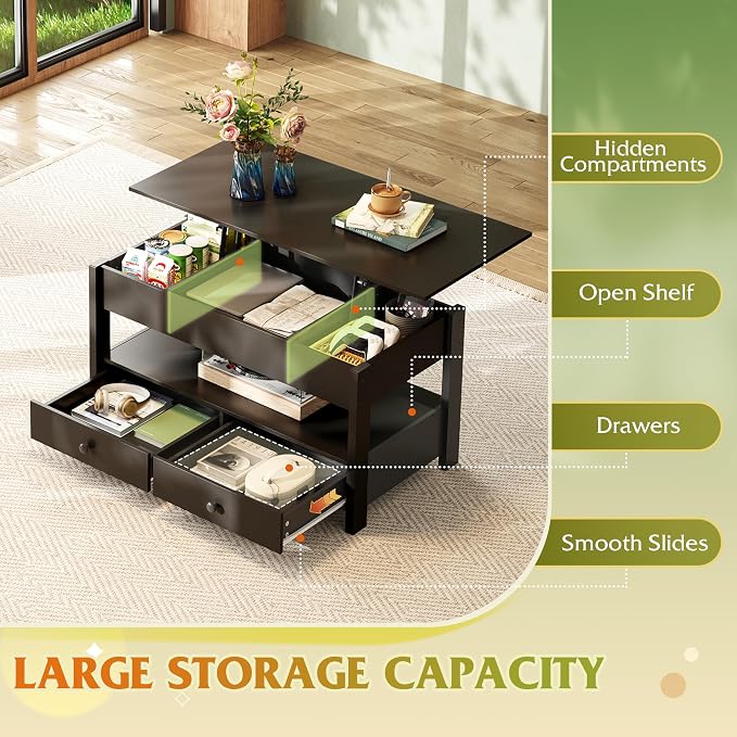 WLIVE Coffee Table, Lift Top Coffee Table - Image 4