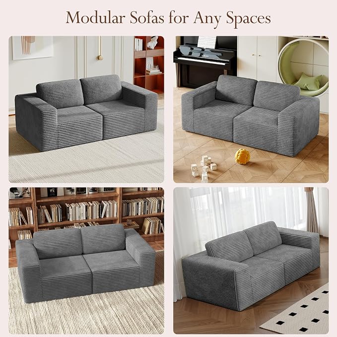 Vesgantti 80" Modular Sectional Sofa, Corduroy Cloud Couch - Image 3