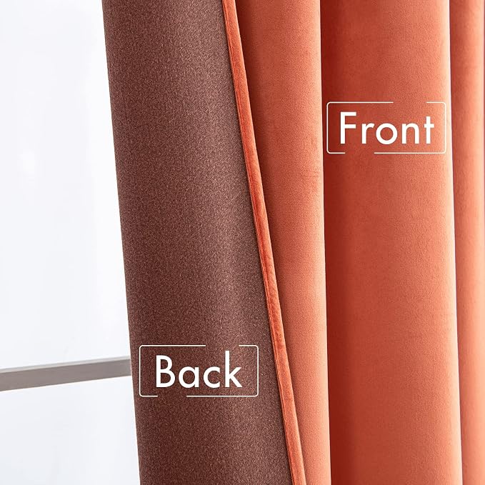 MIULEE Velvet Blackout Curtains 52x108 inches 2 Panels Burnt Orange | Luxury - Image 6