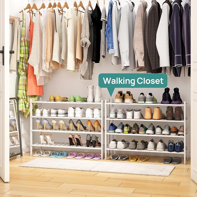 viewcare White 4-Tier Long Shoe Rack, Bamboo Wood - Image 2