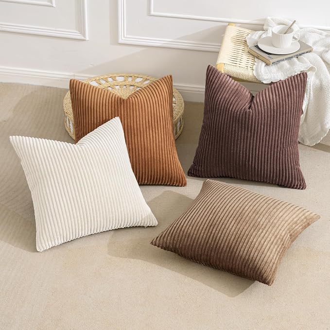 MIULEE Fall Corduroy Decorative Throw Pillow Covers Brown Series 18x18 | Set of - Image 4