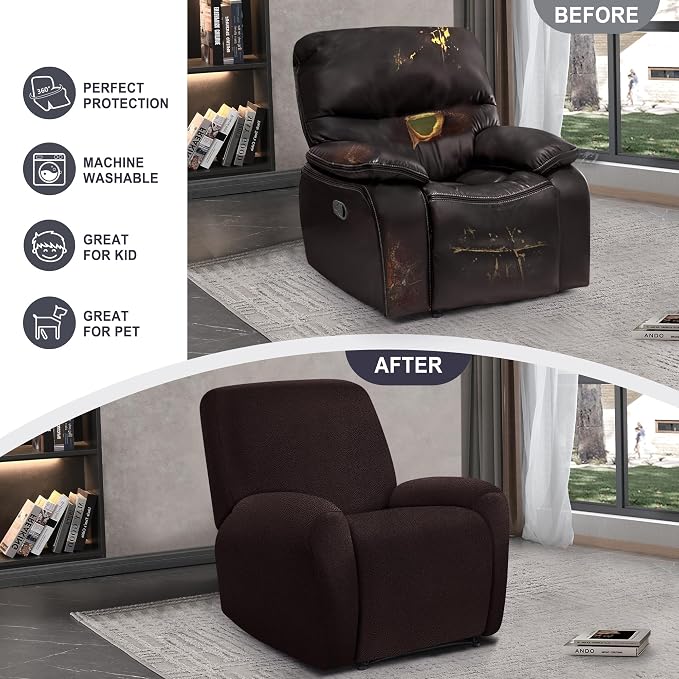 ANARACHON Leather Look Recliner Chair Covers, 4-Pieces Stretch Recliner Cover - Image 6