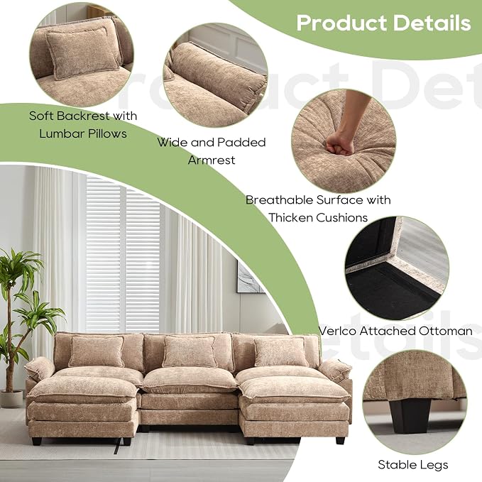 Oprisen 120" Modular Sectional Sofa, Comfy Cloud Couch Sectional Sofa - Image 6