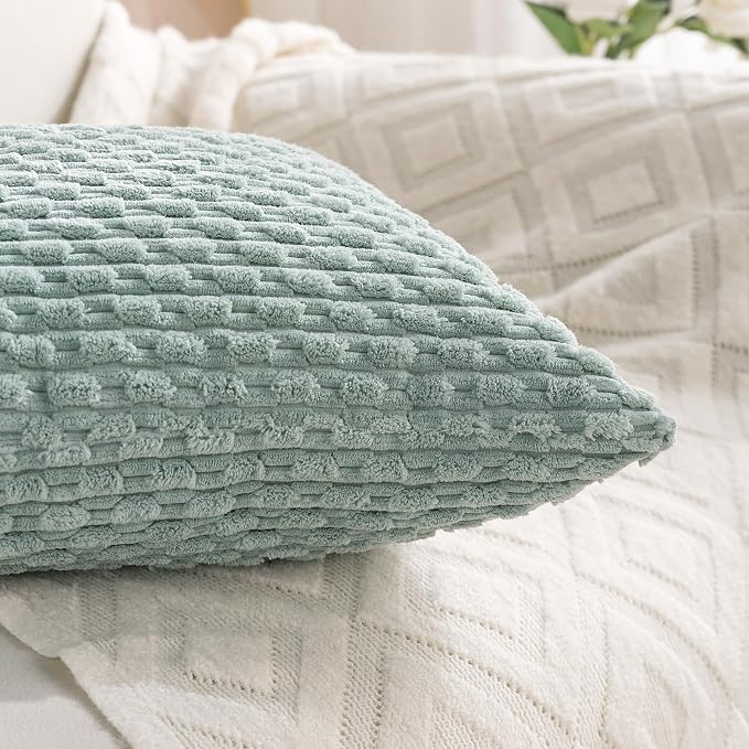 Set of 4 Aqua Decorative Throw Pillow Covers 12x20 Inch Corduroy Pillow Covers - Image 7