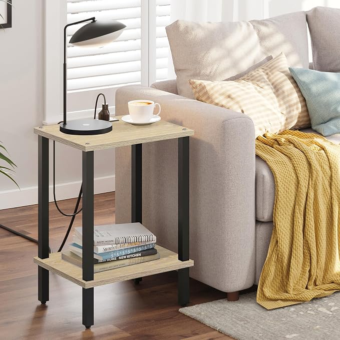 TUTOTAK End Table with Charging Station, Small Side Table with Outlets - Image 2