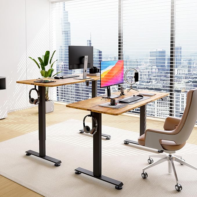 Veken 63 Inch Electric Standing Desk, Height Adjustable Sit Stand Up, Wood - Image 3