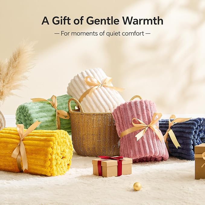 BEDELITE 3D Ribbed Coral Red Fleece Throw Blanket - Image 5