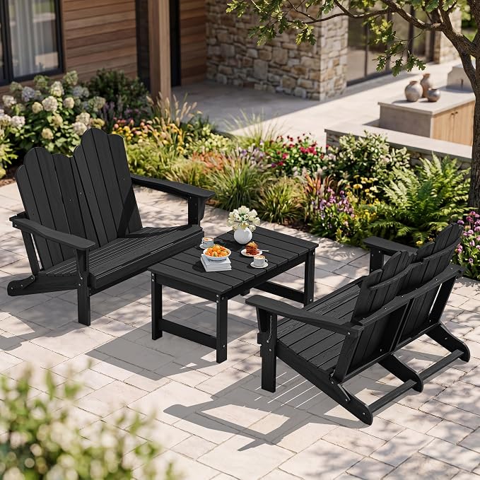 SERWALL 3 Pieces Patio Adirondack Bench Set, 2 Folding Adirondack Bench & 1 by SERWALL