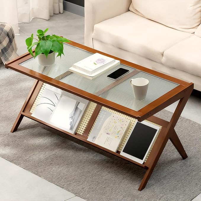 Boho-Inspired Rustic Brown Rattan Coffee Table – Mid Century Modern Style - Image 3