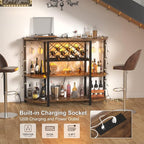 Unikito Wine Rack Table with Socket and LED Light, Floor Bar Cabinet - Image 6