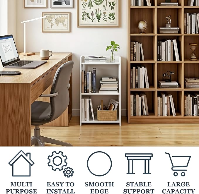 HAYOFAMY Bookshelf, Bookcase for Small Spaces, 3 Tier White Book Organizer - Image 4