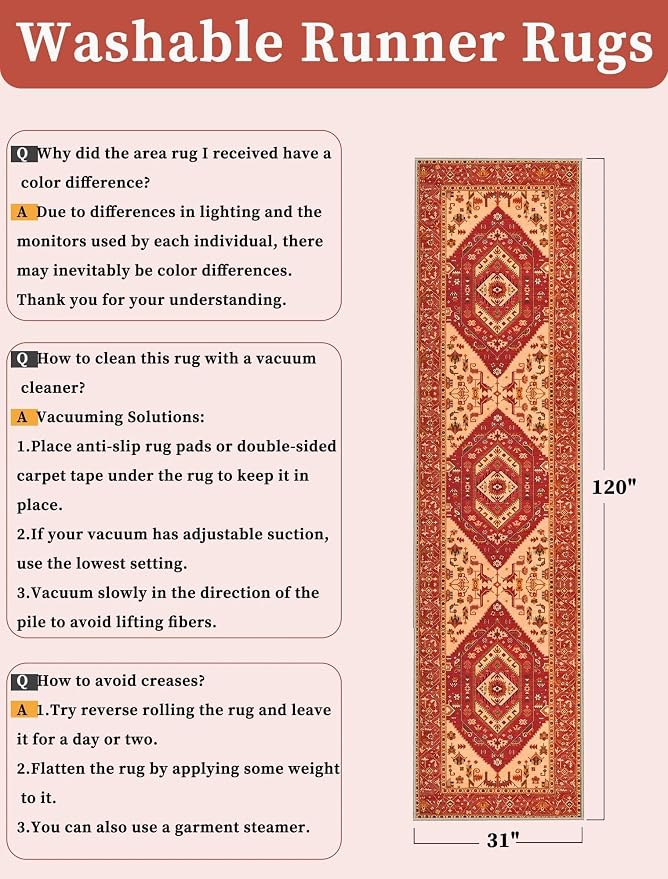 SERISSA 2'6"x10' Washable Non Slip Boho Runner Rug - Image 6