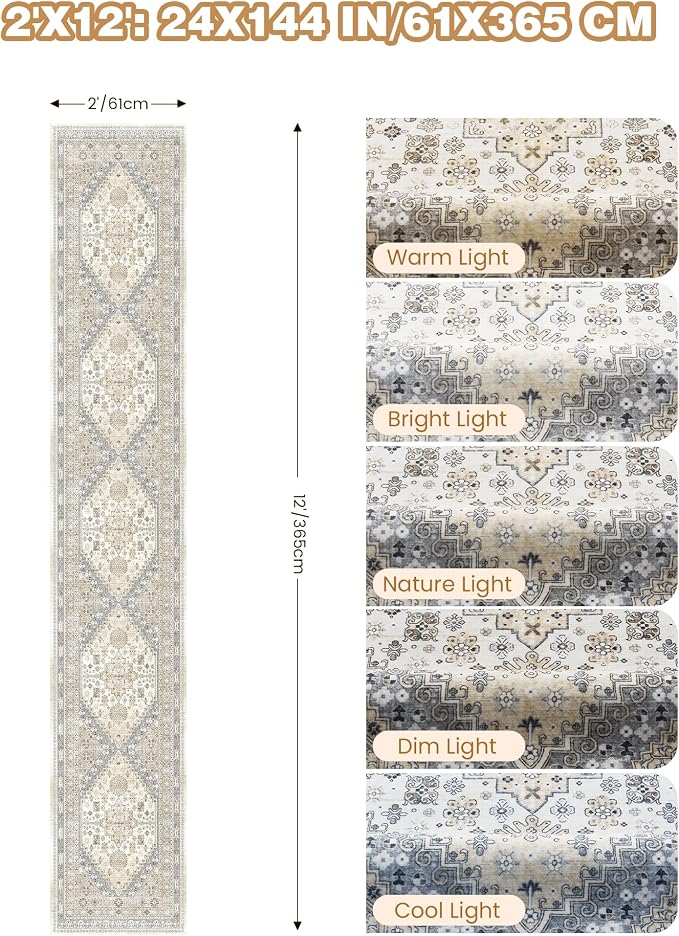 Hallway Runner Rug 2x12 Extra Long Washable Runner, Non Slip Runner - Image 2