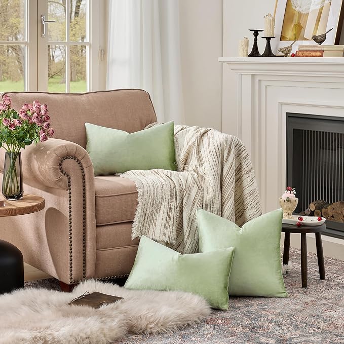 GIGIZAZA Sage Green Velvet Throw Pillow Covers 12x20 Pack of 2 | Decorative - Image 3