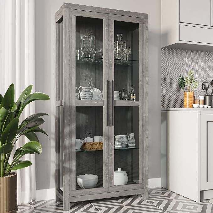 BELLEZE Glass Display Cabinet, Tall Curio Cabinet - Image 2