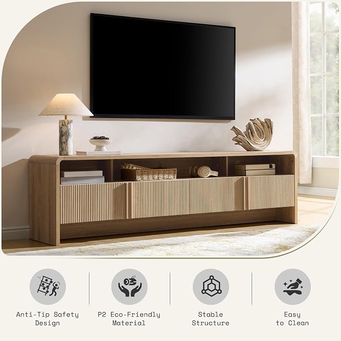 AMERLIFE Modern TV Stand for TVs up to 80", 70 inch Fluted TV Console - Image 8