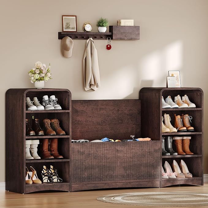 Shoe Cabinet with Bench, U-Shaped Shoe Storage Bench, Tall Shoes Cabinet with - Image 2