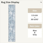 Soalmost Hallway Runner Rug 2'6" x 16' Kitchen Rugs Abstract Blue/Grey | - Image 5
