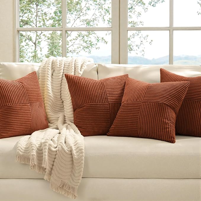 MIULEE Fall Boho Farmhouse Rust Decorative Throw Pillow Covers 20x20 Inch 4 - Image 2