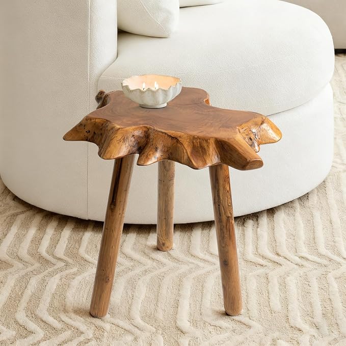 Natural Teak Wood Live Edge Side Table - Image 2