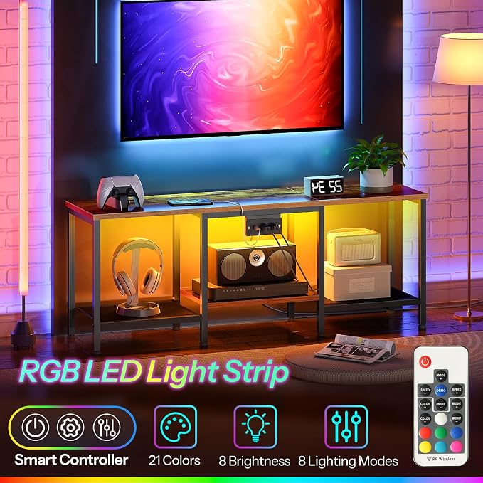 HOOBRO TV Stand with Charging Station to 55 Inches, LED Entertainment Center - Image 6