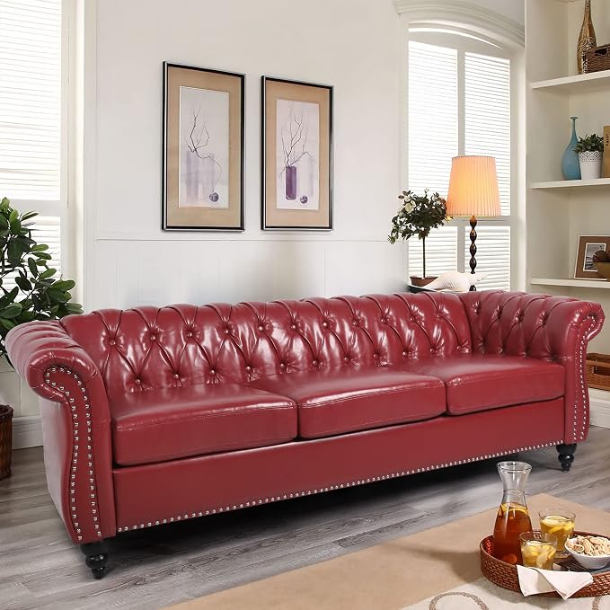 LEVNARY Chesterfield Sofa, Classic Tufted Upholstered Leather Couch, Modern 3 - Image 3