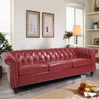 LEVNARY Chesterfield Sofa, Classic Tufted Upholstered Leather Couch, Modern 3 - Image 3