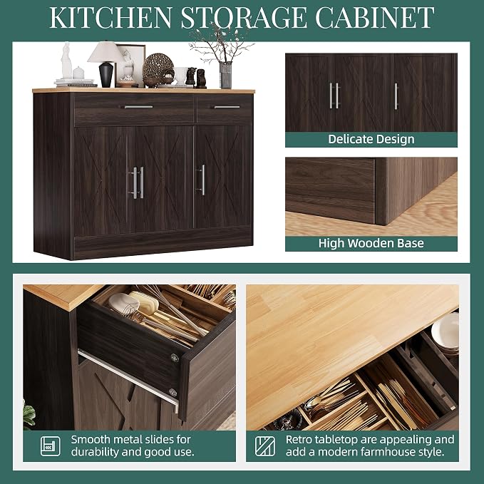 Shintenchi Modern Farmhouse Sideboard Buffet Cabinet, Barn Doors Buffet Cabinet - Image 4