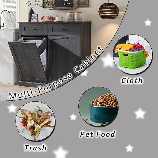 IFGET Double Tilt Out Trash Cabinet, 20 Gallon Farmhouse Laundry Hamper Cabinet - Image 4