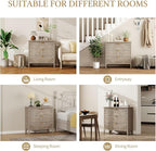 Carved 3 Drawer Cabinet with Floral Pattern & Gold Handles, 31.5" W Distressed - Image 6