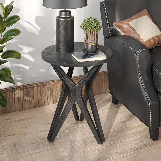 Pedestal Farmhouse End Table, Distressed Top - Image 5