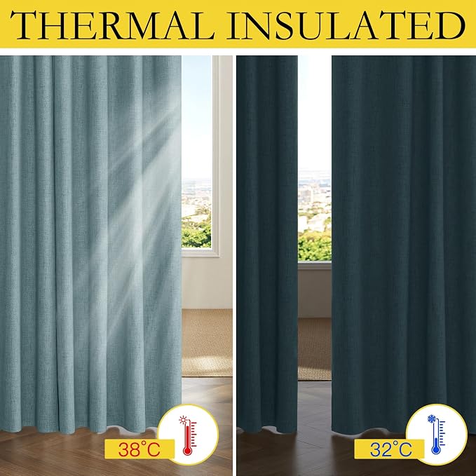 NICETOWN 100% Blackout Skylark Blue Linen Curtains 90" Length - Image 5