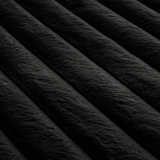 Black Rabbit Striped Plush Rug 3'x5', Fluffy Faux Fur Shaggy Area Rug - Image 6