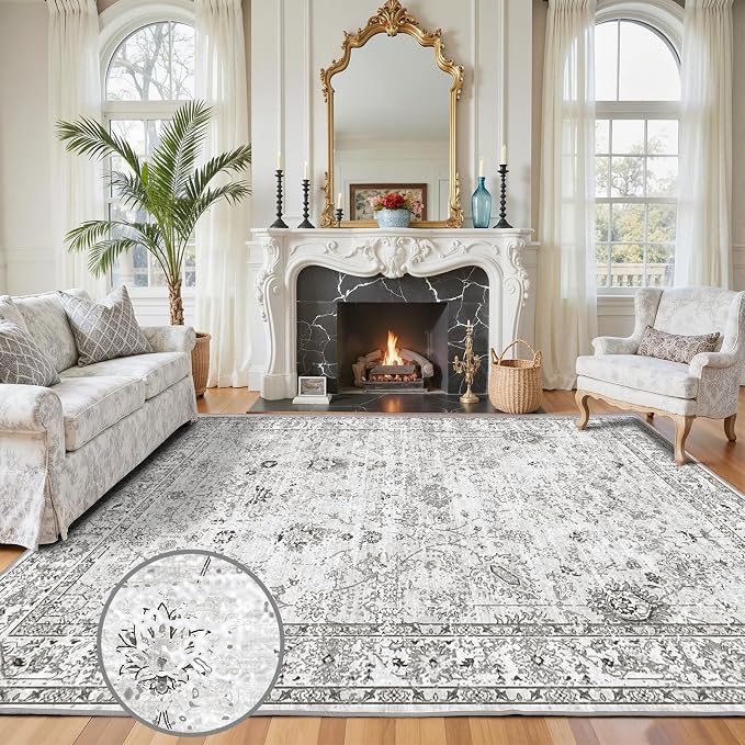 Grey Area Rug 6x9 for Living Room Bedroom | Ultra-Thin; Easy Clean; Non Slip; - Image 2