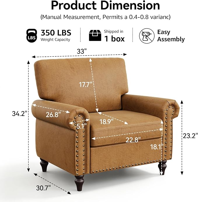 Nailhead Trim Accent Chair, Faux Leahter Mid Century Modern Living Room Arm - Image 2
