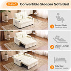 VINGLI Beige Futon Sofa Bed Convertible Loveseat Sleeper Couch, Faux Leather - Image 4