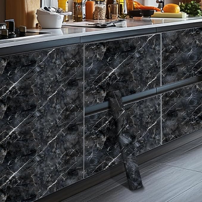 HOMETITUTE Black Marble Wallpaper Peel and Stick Dark Stone Pattern 118.1x17.7 - Image 7
