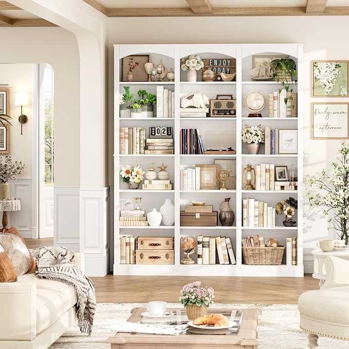 FACBOTALL 71" Triple Wide Bookshelf, 6 Tier Bookcase, Large White Bookshelf - Image 2