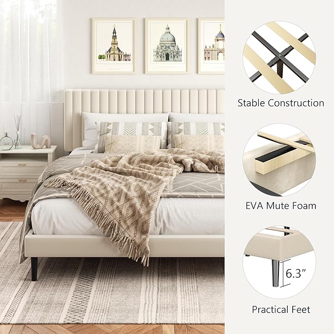 HAOARA King Size Bed Frame, King Size Platform Bed Frame and Velvet Upholstered - Image 5