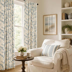 Blackout Vintage Floral Linen Curtains Blue on Beige 50×84 2 Panels | Elisa - Image 7