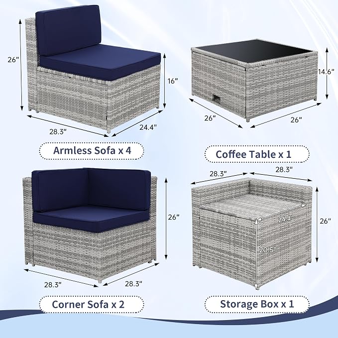 KROFEM 8-Piece Patio Furniture Set, Outdoor Wicker Rattan Sectional - Image 6