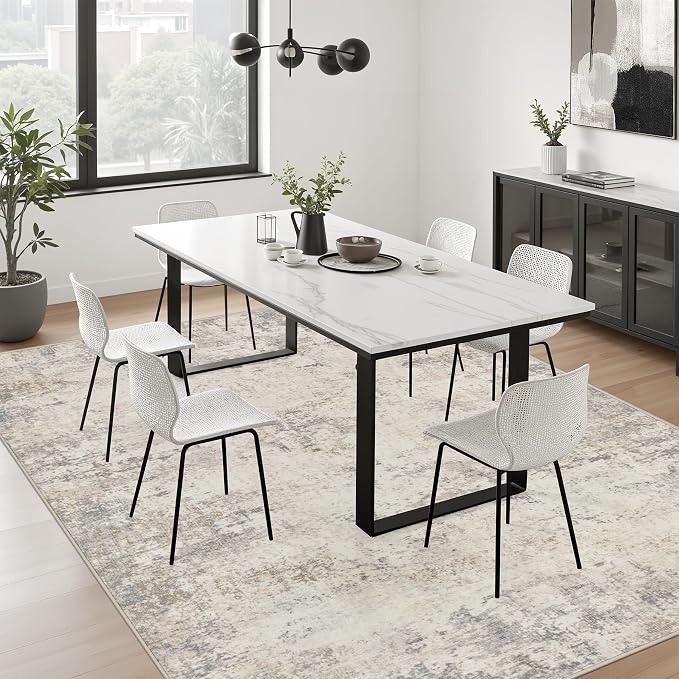 9x12 Area Rug Living Room: Modern Washable Soft Carpet Brown Beige | - Image 3