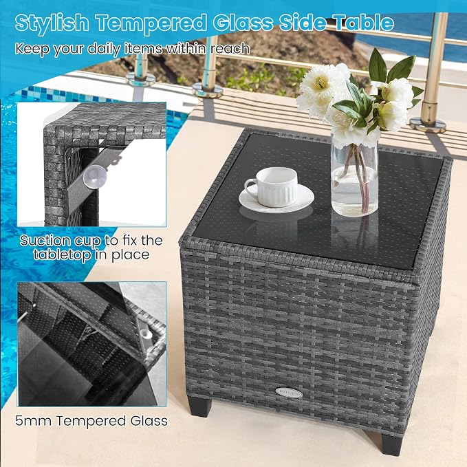 HAPPYGRILL 3 Pieces Patio Conversation Set, Outdoor Furniture Set PE Rattan - Image 8