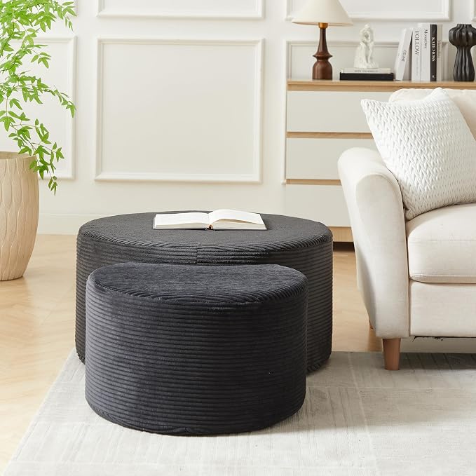 49.7'' Foam Round Nesting Coffee Table Set of 2, Modern Upholstered Side End - Image 5