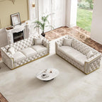 Luxury Chesterfield Sofa Set of 2, Velvet Tufted Couch Victorian Black and Gold by Nolohoo