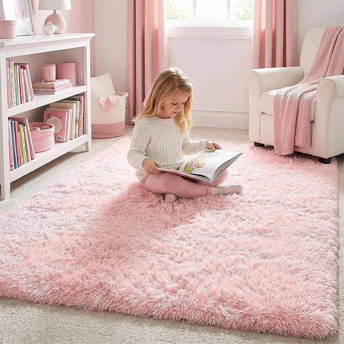 Amdrebio Light Pink Fluffy Fuzzy Area Rug 4x6 - Image 5