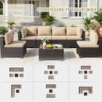 LEVELEVE 7 Pieces Outdoor Patio Furniture Sets, Rattan Conversation Sectional - Image 2