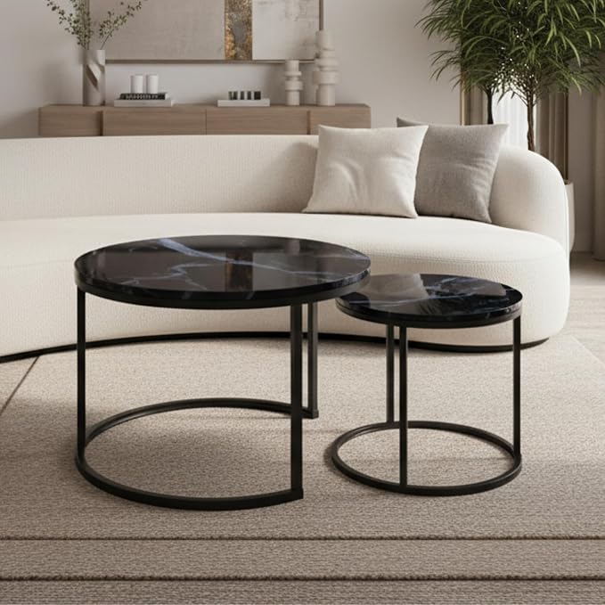 Homy Casa 23.6inch Round Coffee Table Set of 2, Modern Nesting Coffee Tables by HomyCasa