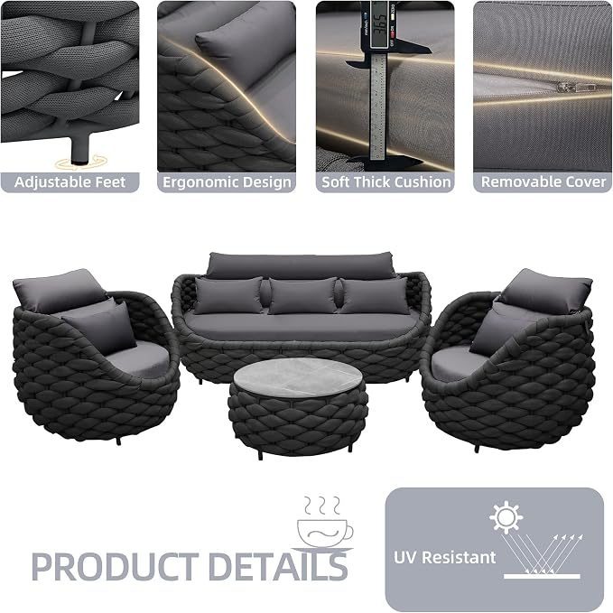 TWT Aluminum Patio Furniture Set Three Seater Sofa Outdoor Furniture Set - Image 4