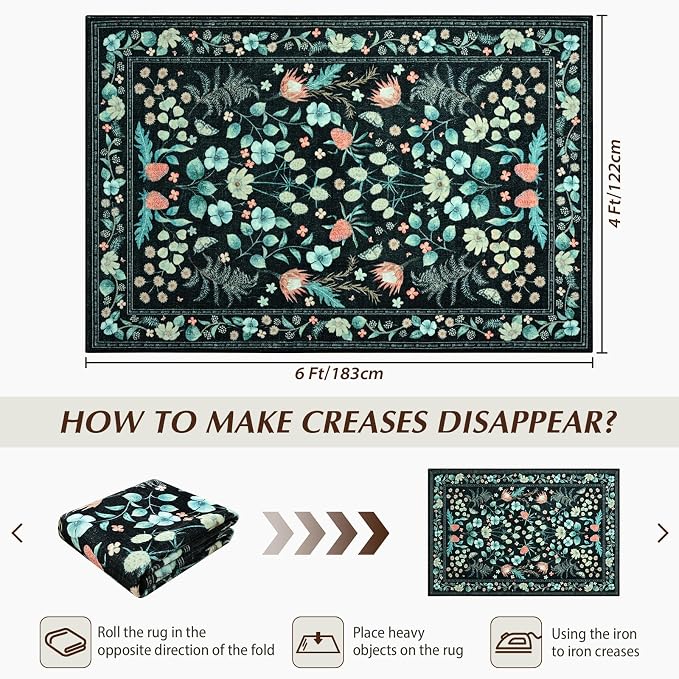 Area Rugs for Living Room, Non-Slip 4x6 Vintage Rug for Bedroom, Washable - Image 2